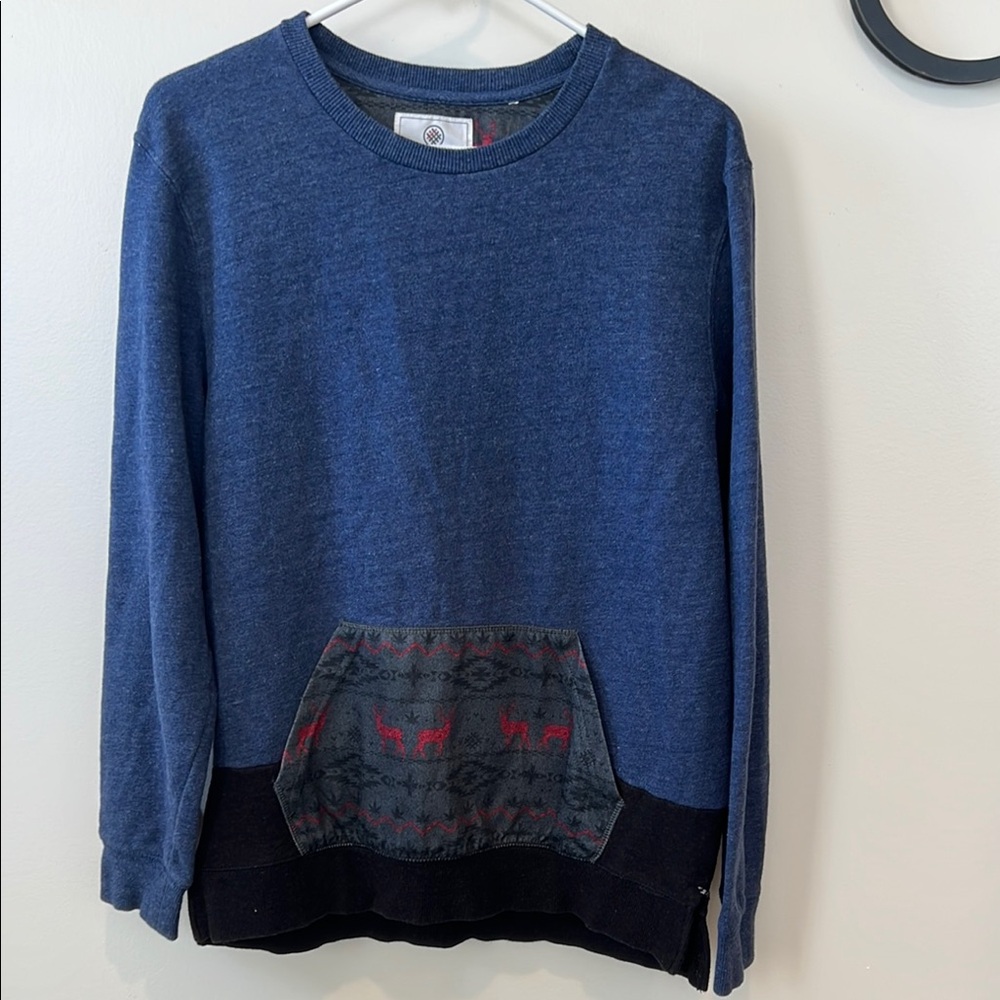 On the Byas Navy Sweatshirt with Patterned Hand Warmer Pocket